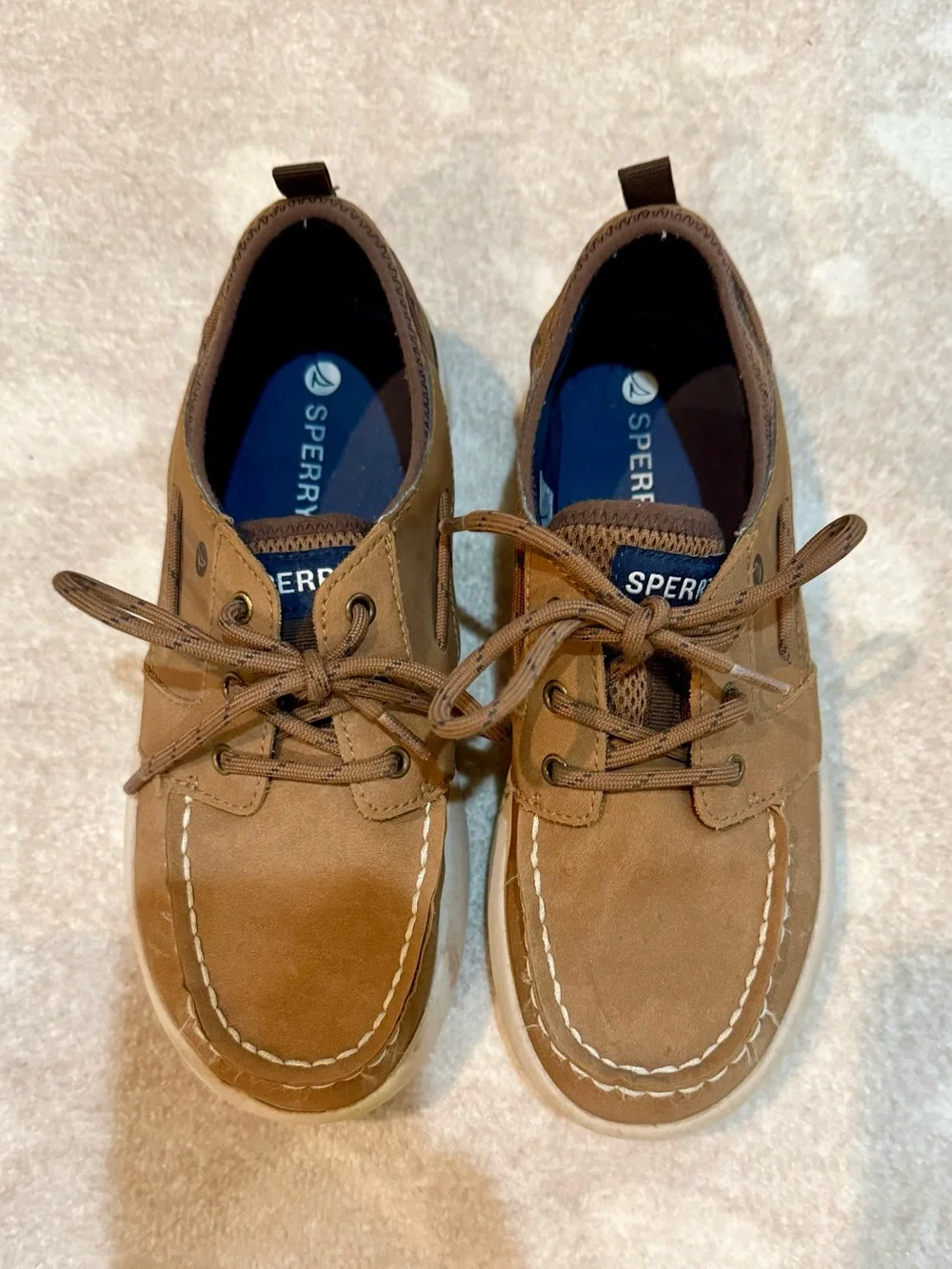 Sperry Bowfin Kids Brown Lace-Up Boat Shoes with White Sole